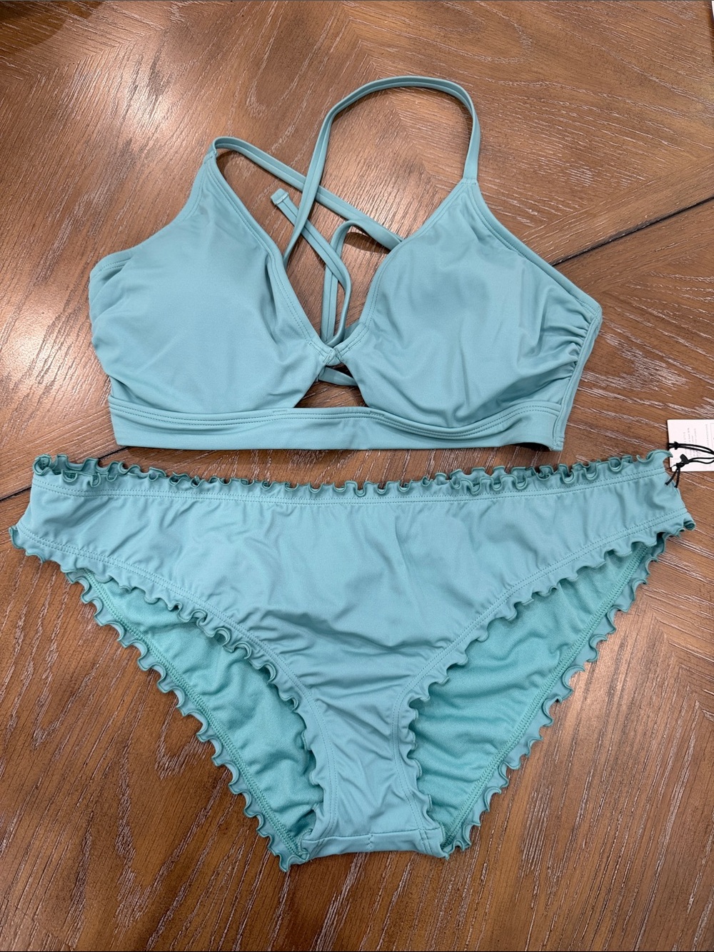 Shade & Shore Teal Ruffle-Trim Crisscross Bikini